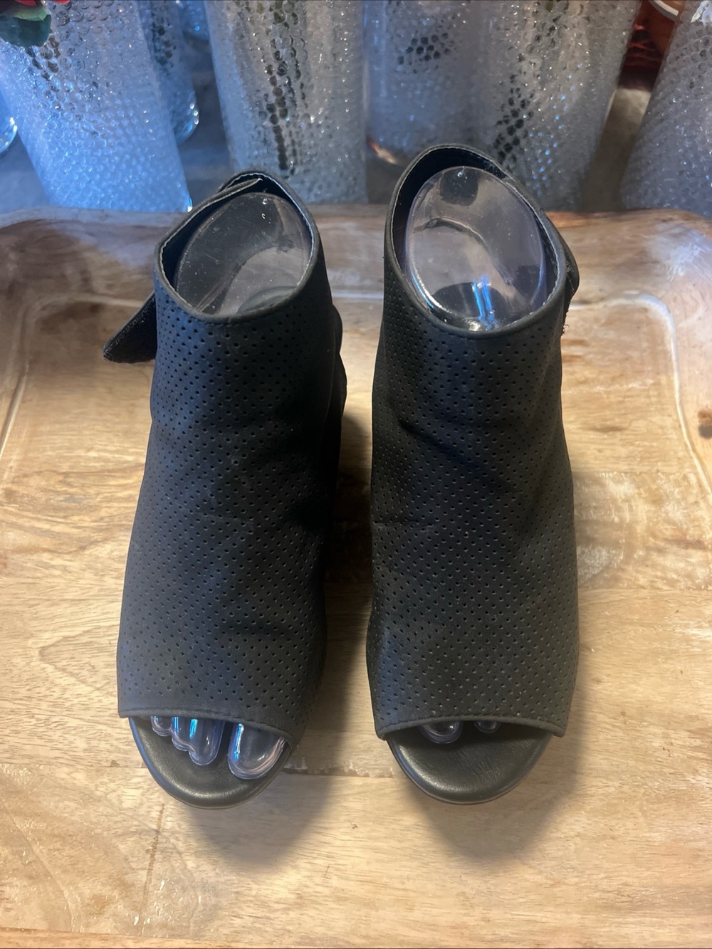 Pierre Dumas Black Perforated Peep-Toe Ankle Booties